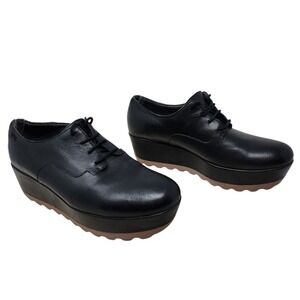 Camper Platform Shoes Womens 38 Laika Black Leather Wedge Lace Up Chunky Sole 2"